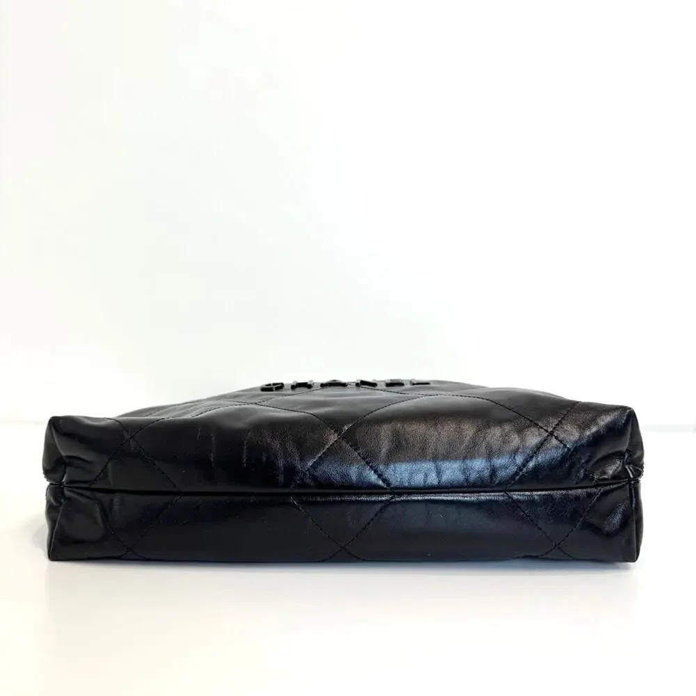 CHANEL 22 So Black Small Quilted Lambskin Tote Logo Shoulder Hobo Bag w Pouch